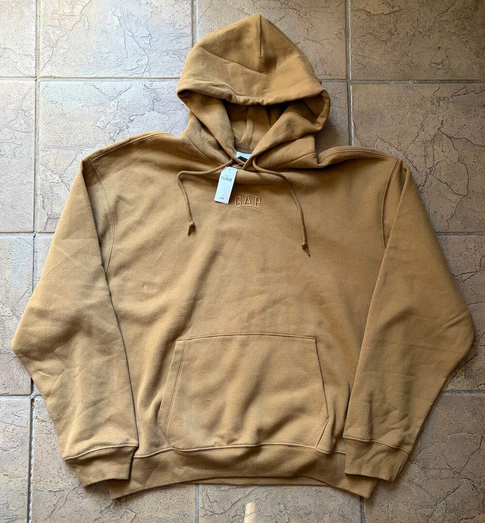 GAP Vintage Soft Tan Brown Pullover Hoodie Large Embroidered Logo NWT